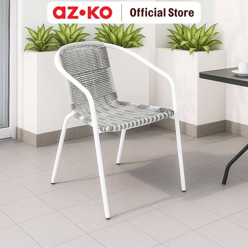 AZKO Soleil Wicker Kursi Teras Bistro - Krem Beige Balcony Chair Kursi Outdoor Serbaguna Furniture R