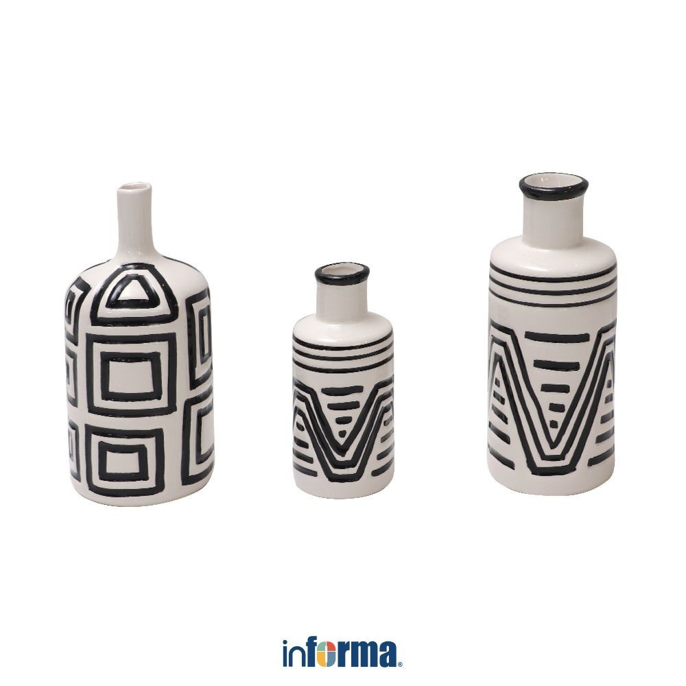 Informa Set 3 Pcs Stockholm Vas Dekorasi - Hitam/Putih Vase Wadah Tempat Bunga Home Deco Dekorasi Ru