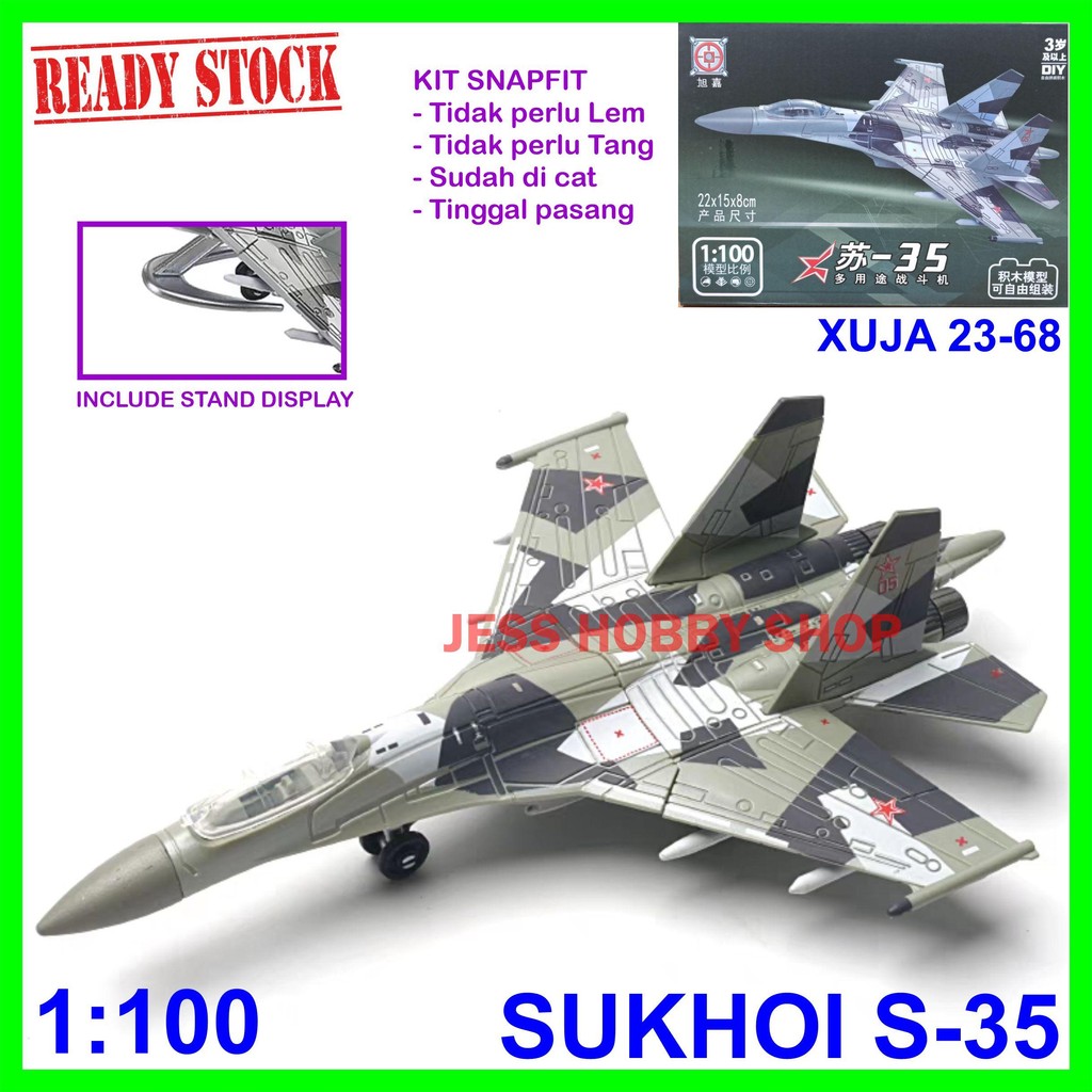 Model Kit XUJA 1/100 Pesawat Sukhoi SU-35 Flanker E Fighter Aircraft Su35 Snapfit Military Block