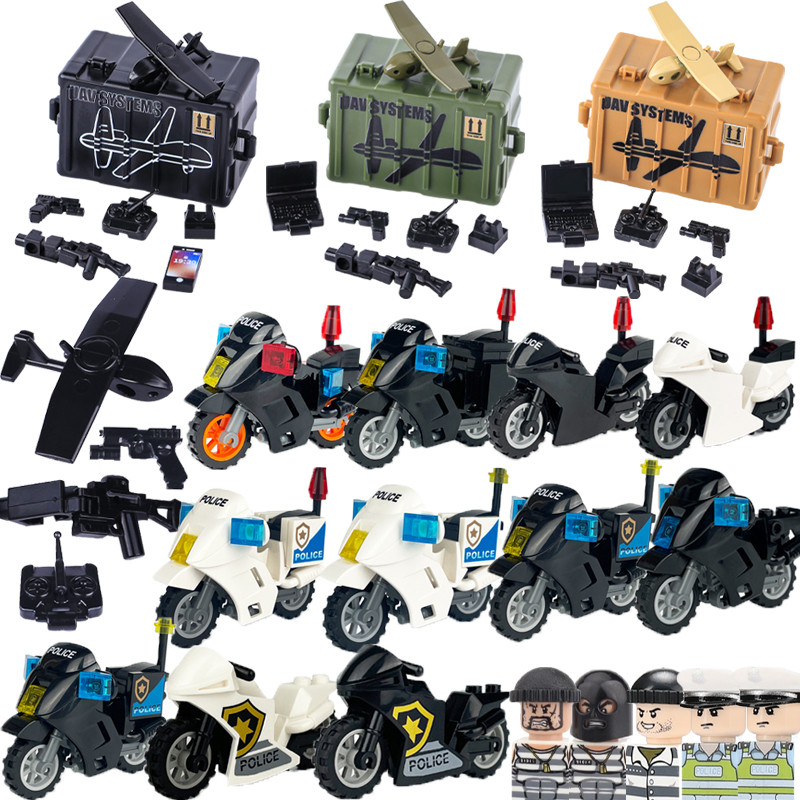 MOC City Street View Motorcycle Buig Blocks Thief Traffic Police Soler Figures Car Vehicle Accessori
