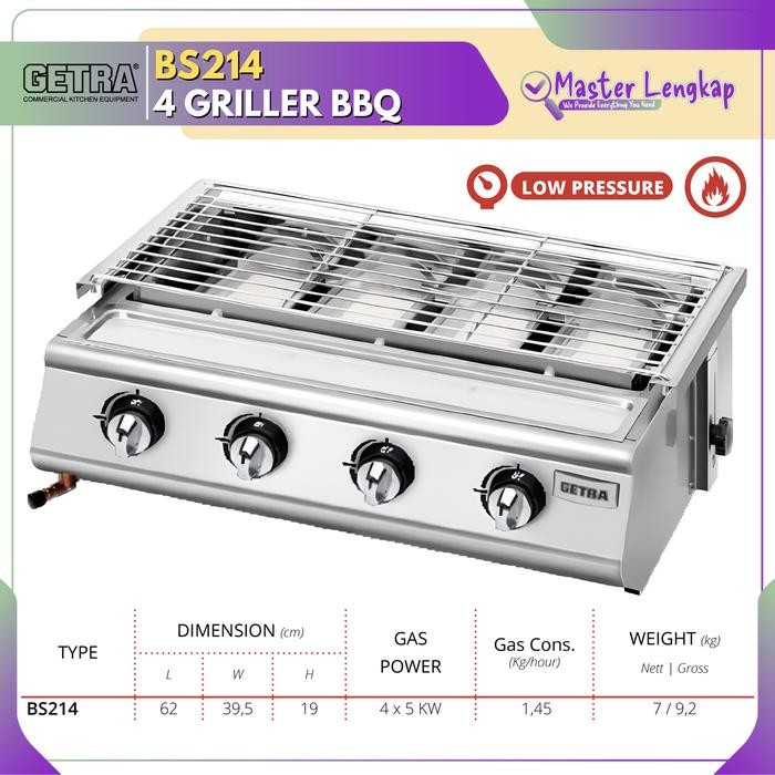 GETRA GRILLER 4 BURNER BBQ STAINLESS STEEL BS214 / BS 214 / BS-214