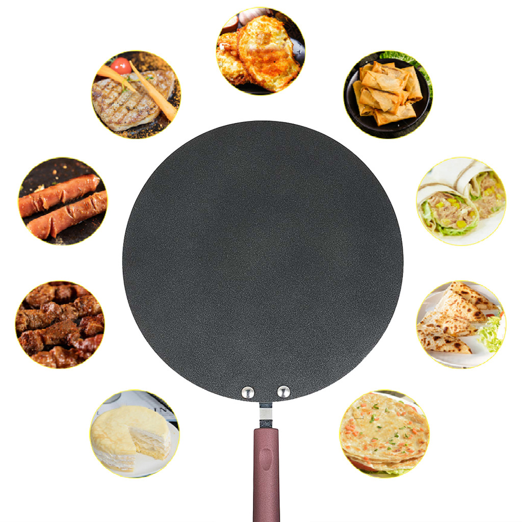 Pancake Pan Aluminum Alloy Crepe Maker Flat Pan Griddle Pan with Spreader & Spatula Crepe Maker Grid