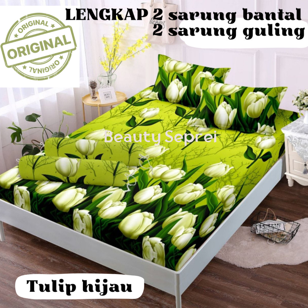 SPREI BUNGA TULIP HIJAU MOTIF BUNGA UKURAN 180X200 MOTIF BUNGA TERLARIS TERMURAH