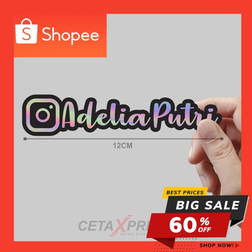 CUSTOM STICKER NAMA IG HOLOGRAM LIS HITAM