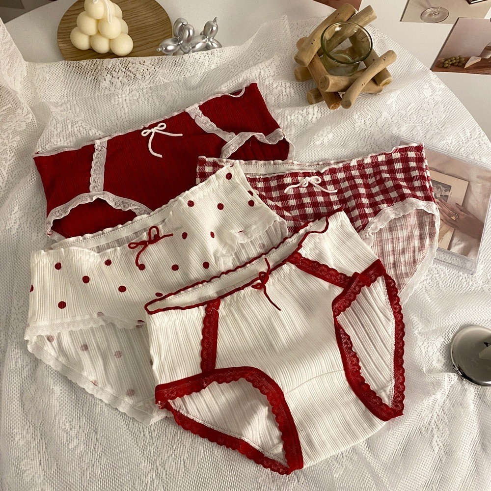 CD2143 Celana Dalam Red Wanita Lucu CD Style Jepang  Renda Pita Merah Fashion Korean