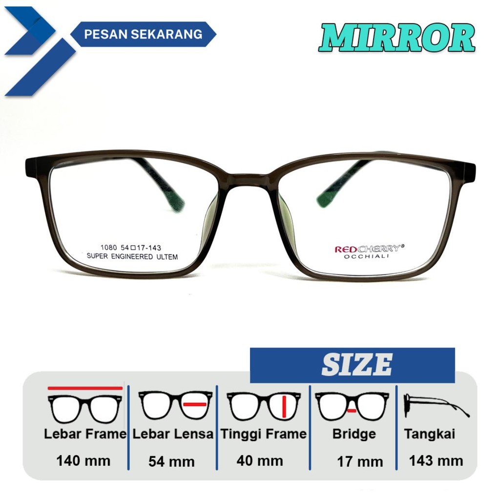 FRAME KACAMATA ORIGINAL RED CHERRY 1080 KOTAK LEBAR FRAME 140 SIZE 54 BRIDGE 17