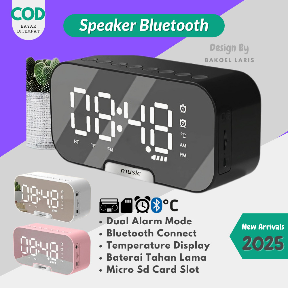 Jam Digital Meja Speaker Bluetooth Super Bass Jam LED Kamar Tidur  Alarm Digital Suara Kencang