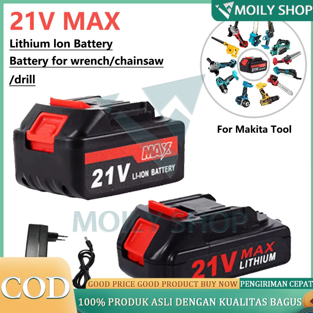 Baterai Bor Tanpa Kabel 21 VF Electric Drill Battery/10 20 Lithium Batteries 21V 18650 High Power El