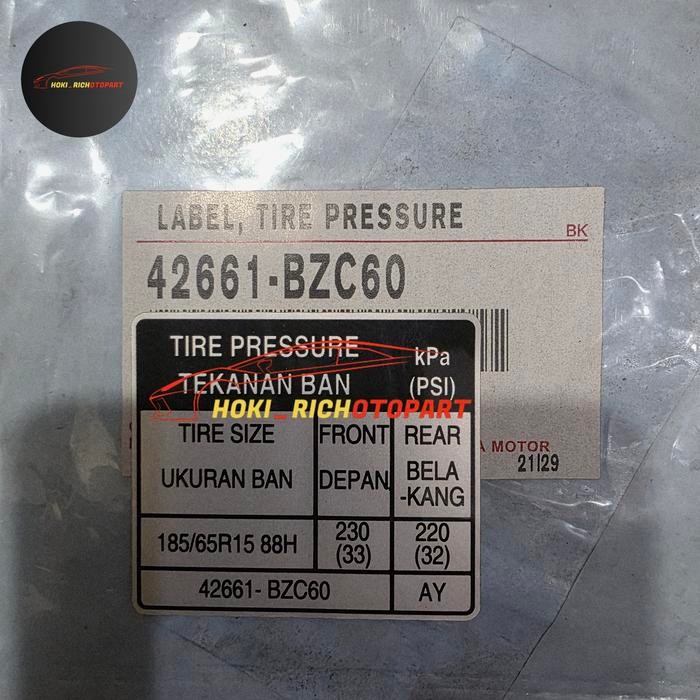 STIKER LABEL TIRE PRESSURE TEKANAN ANGIN AVANZA VELOZ 2022 ORIGINAL - VELOZ best