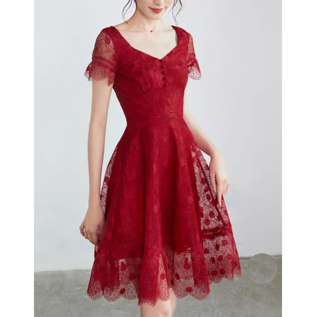 CERA - TM 0980 Dress TANSY Red Lace Flare Import