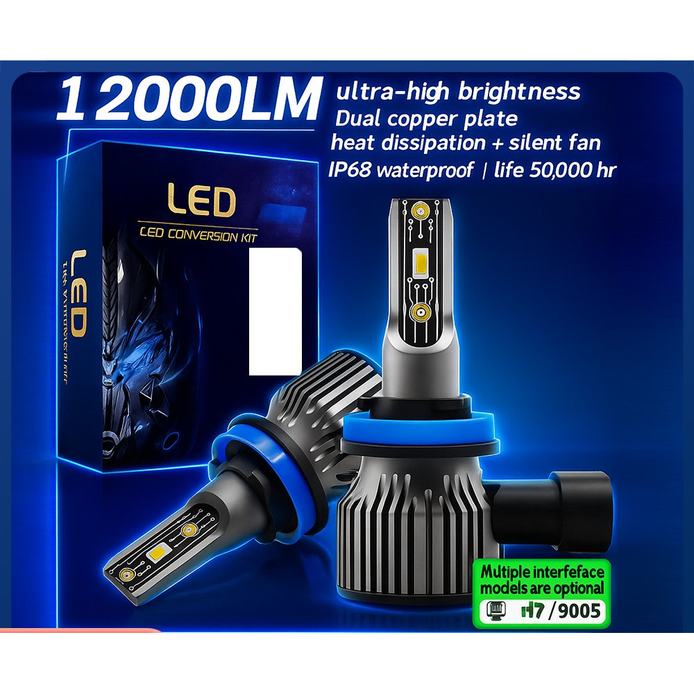 For A6 LED Headlight Bulbs 12000LM 6500K 3570 Chips H7 H11 H4 9005 9006 High Power IP68 Hydraulic Fa