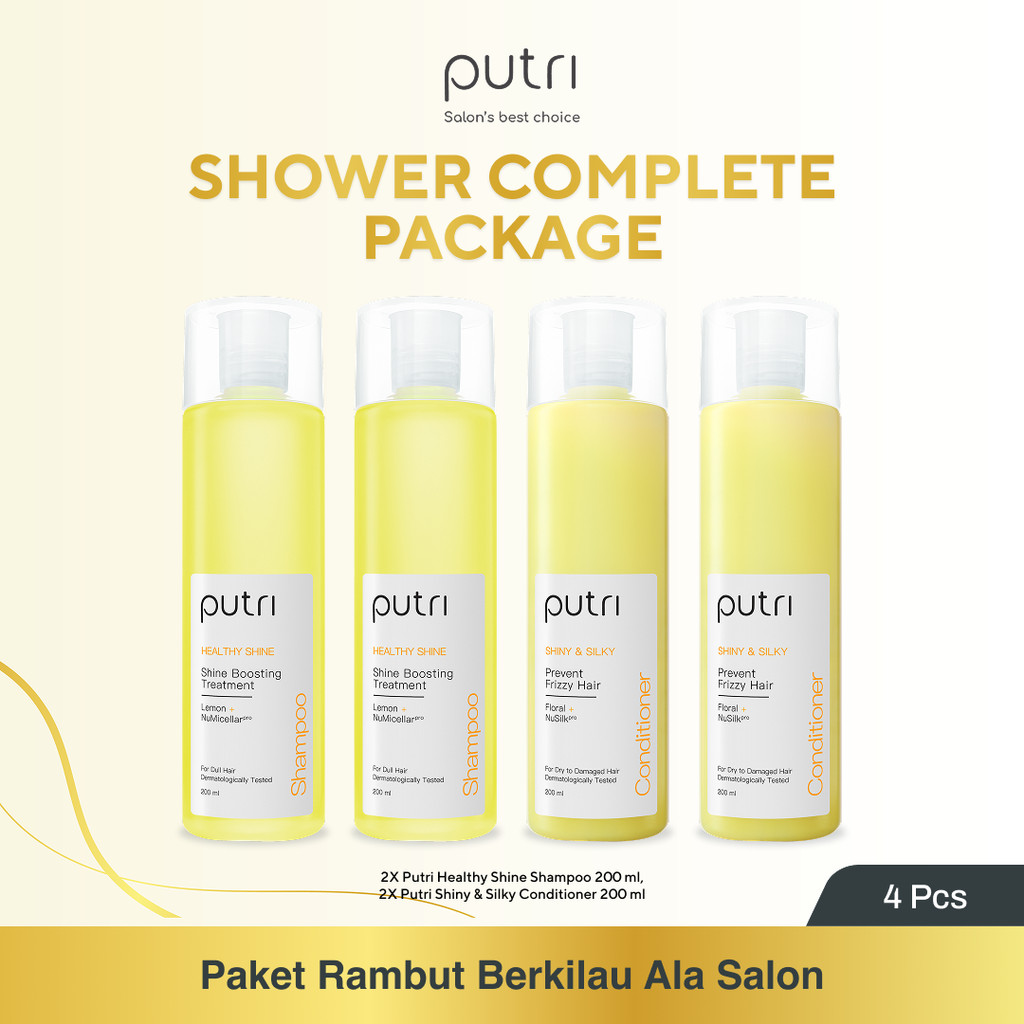 Putri Shower Complete Package | 2pcs Shampoo 200mL + 2pcs Conditioner 200mL | Atasi Masalah Rambut R