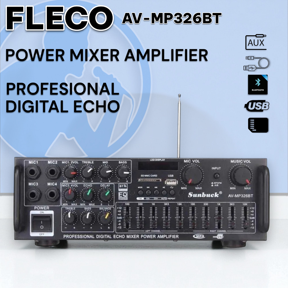 PROMOO NEWW Sunbuck Audio Original Fleco AV-MP326BT, Dukung Input 4 Mic / Amplifier Audio Original F