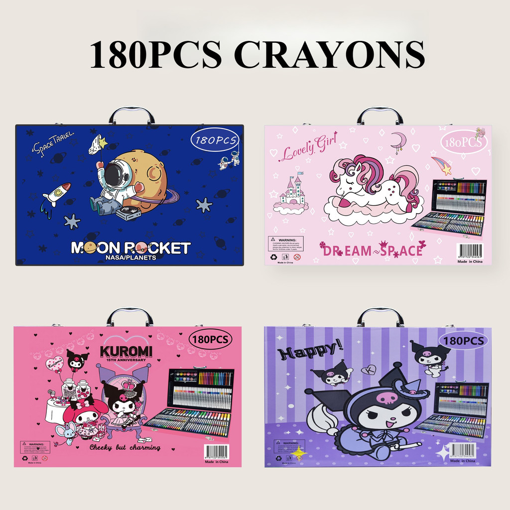 Crayon Warna Set 180pcs Koper Besi Set Perlengkapan Melukis Anak 180 Piece - Kotak Hadiah Peralatan 