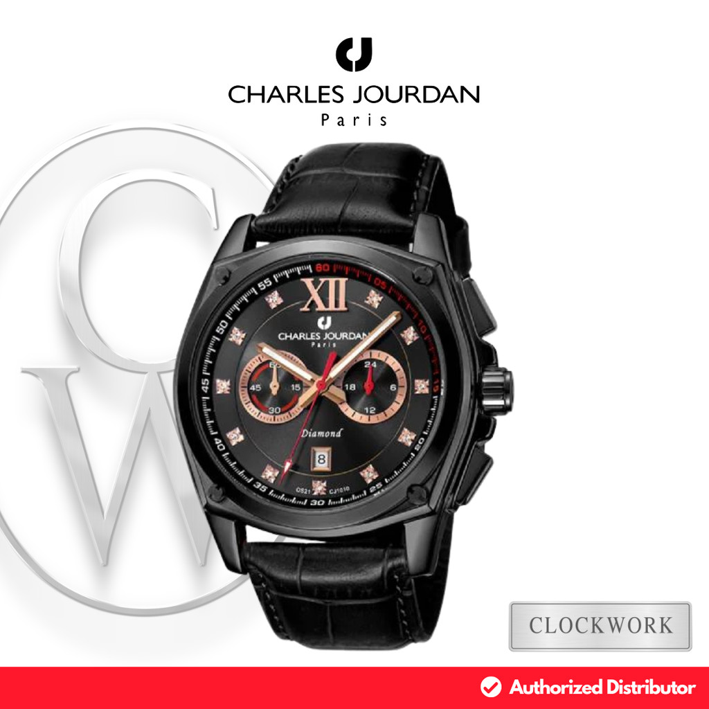 Jam Tangan Pria Charles Jourdan Analog CJ1010-1733C Kulit Sporty Casual Hitam