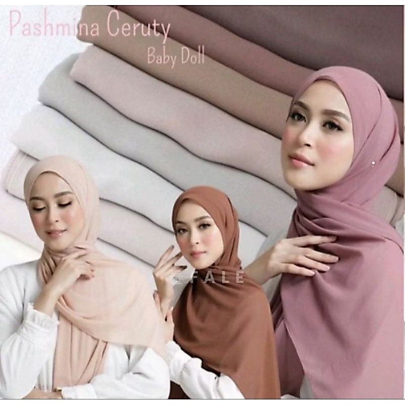 Pashmina Ceruty Babbydoll (jahit tepi) ceruty doll Jilbab kerudung Soft Muslim