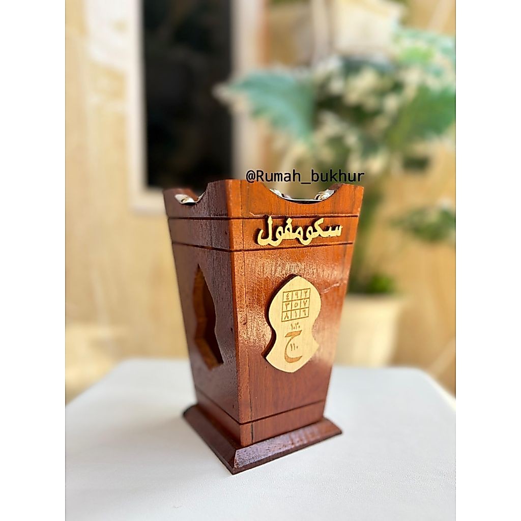 Mabkharah Tempat Dupa Bukhur Motif Terompah Wadah Bukhur Bahan Kayu Ulin
