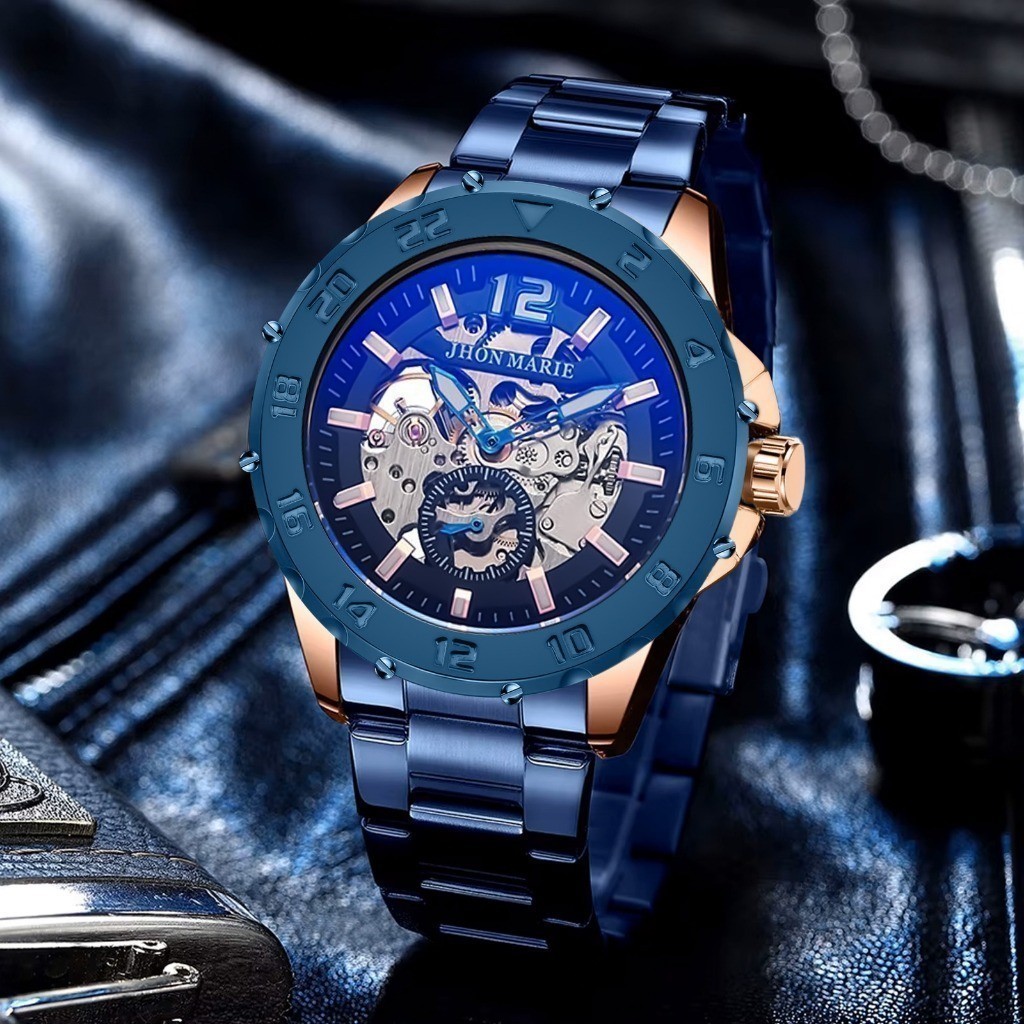 Jam Tangan Pria Jhon Marie 9507 Automatic Stainless Steel Original Blue Safier Bergaransi 12 Bulan [