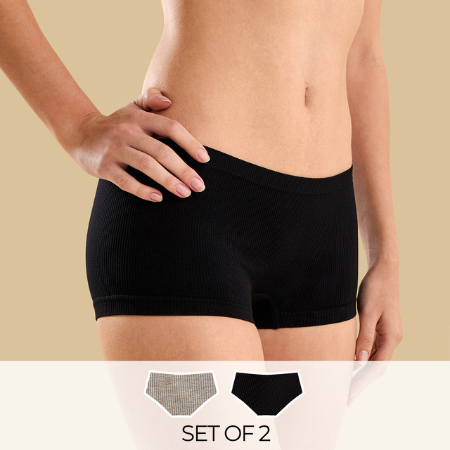 Max Fashions 2Pk Ash Marlblk Rib Smls Boyshorts Grey Light