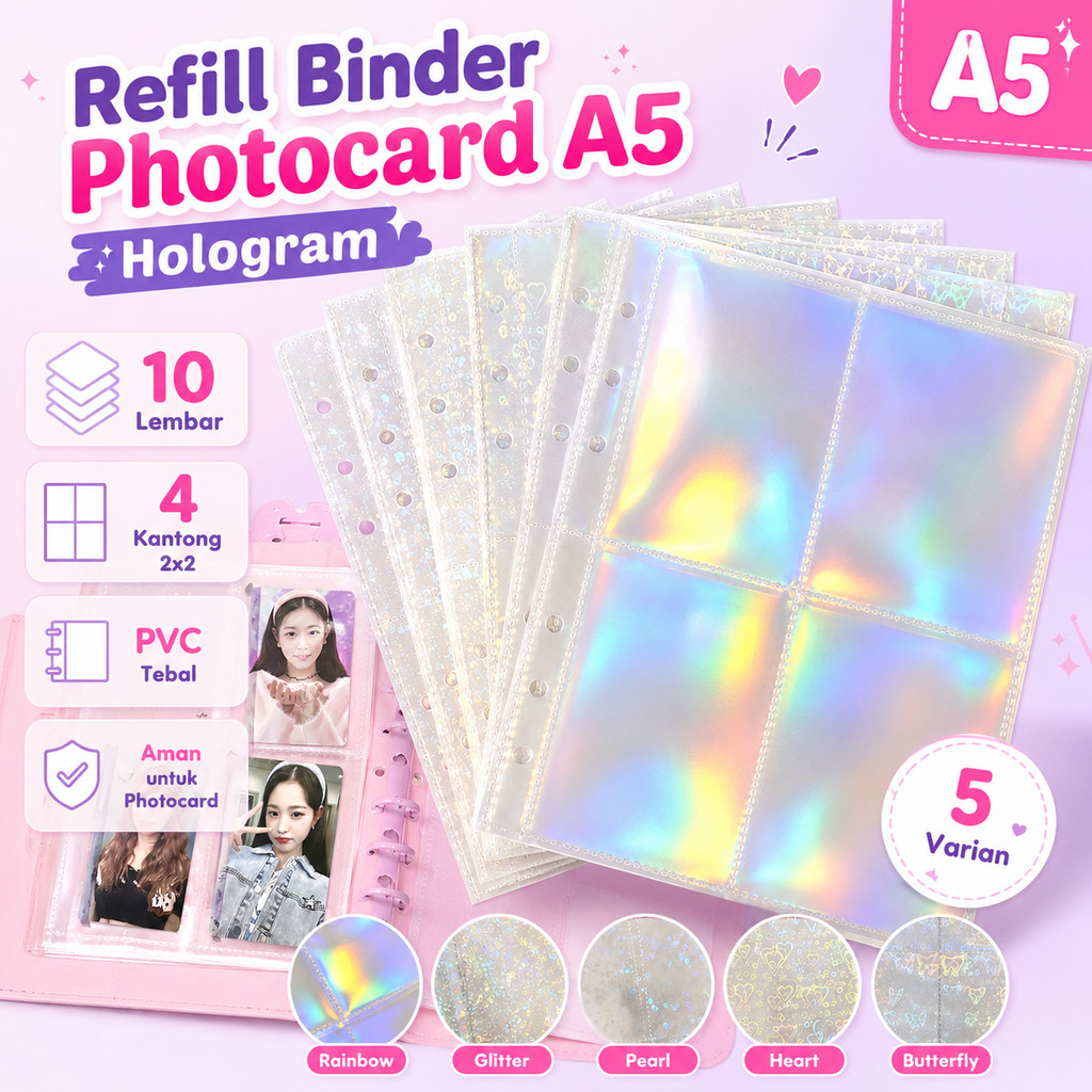Isi Binder A5 4 Pocket Photo Sleeve 6 Ring 10 Lembar Holder Photocard PC MPC Kpop Album Kartu Idol