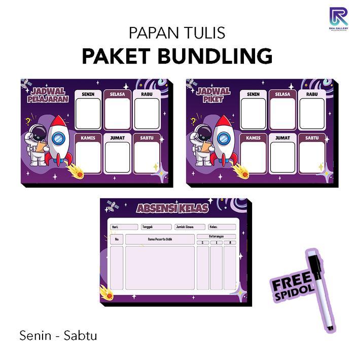RHA GALLERY Papan Tulis Bundling Senin - Sabtu Cream Absensi Ruang Kelas Sekolah Dekorasi Dinding