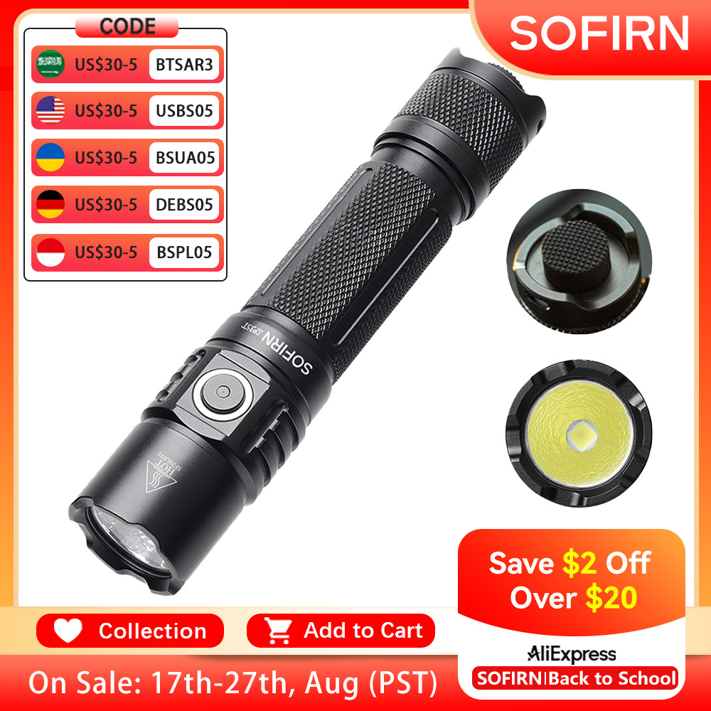 Sofirn SP35T 3800lm Tactical 21700 Flashlight Powerful LED Light USB C Rechargeable Torch with Dual 