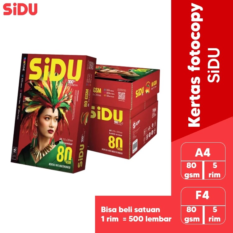 

KERTAS HVS SIDU A4 dan F4 80 Gsm - 1 Rim / 1 Dus