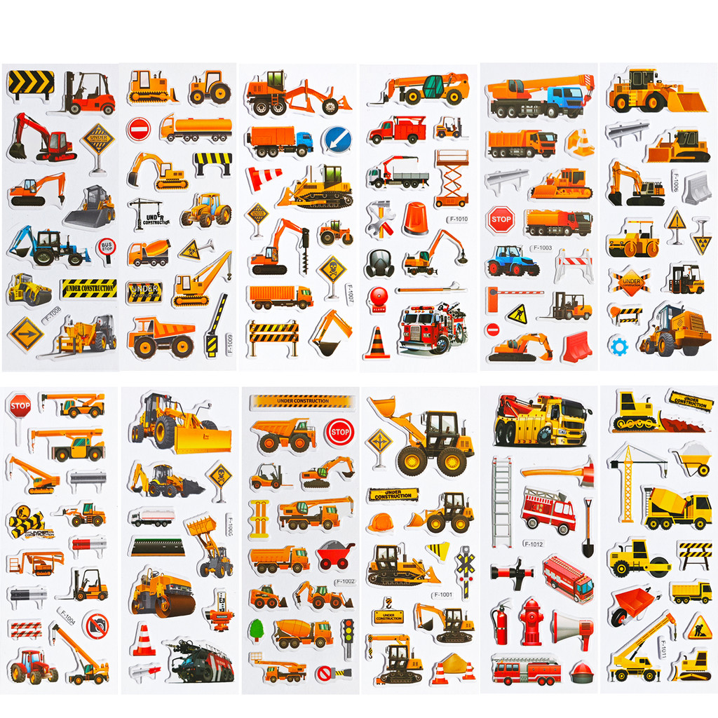 

Kids Cars Trucks Stickers Party Supplies 12/24 Sheets Boy 3D Puffy Construction Vehicle Stickers for Kids Toddler Reusable Stick