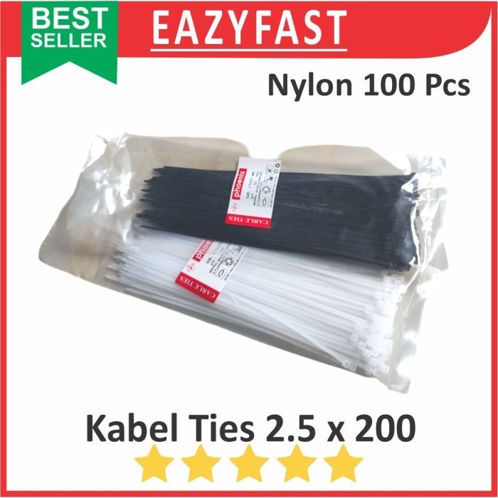

Cable Ties 2.5x200 Hitam Putih Kabel Tis 2.5 x 200 mm Klip Tali Nylon Tie Lock Pack 200mm 20cm 20 cm