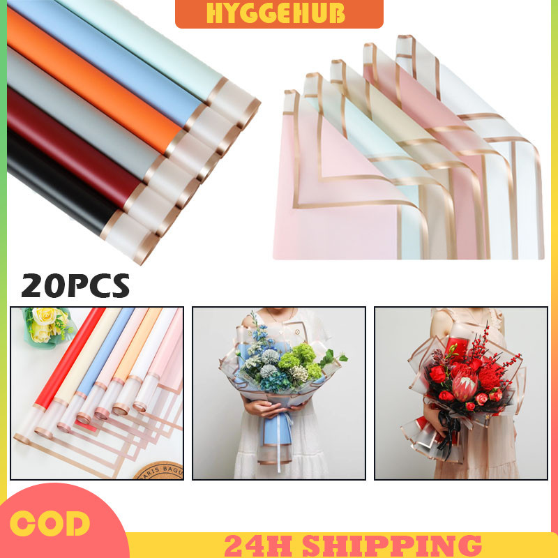 

FLASH SALE !! 20 Lembar Kertas Buket Transparent Gold Line Double Frame List Wrapping Paper Buket Perpack