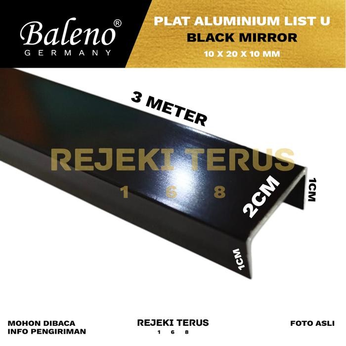 Plat Aluminium List U BLACK MIRROR 1 x 2 x 1 cm Edging Lis Interior Dekorasi Dinding Hitam Kilap (10