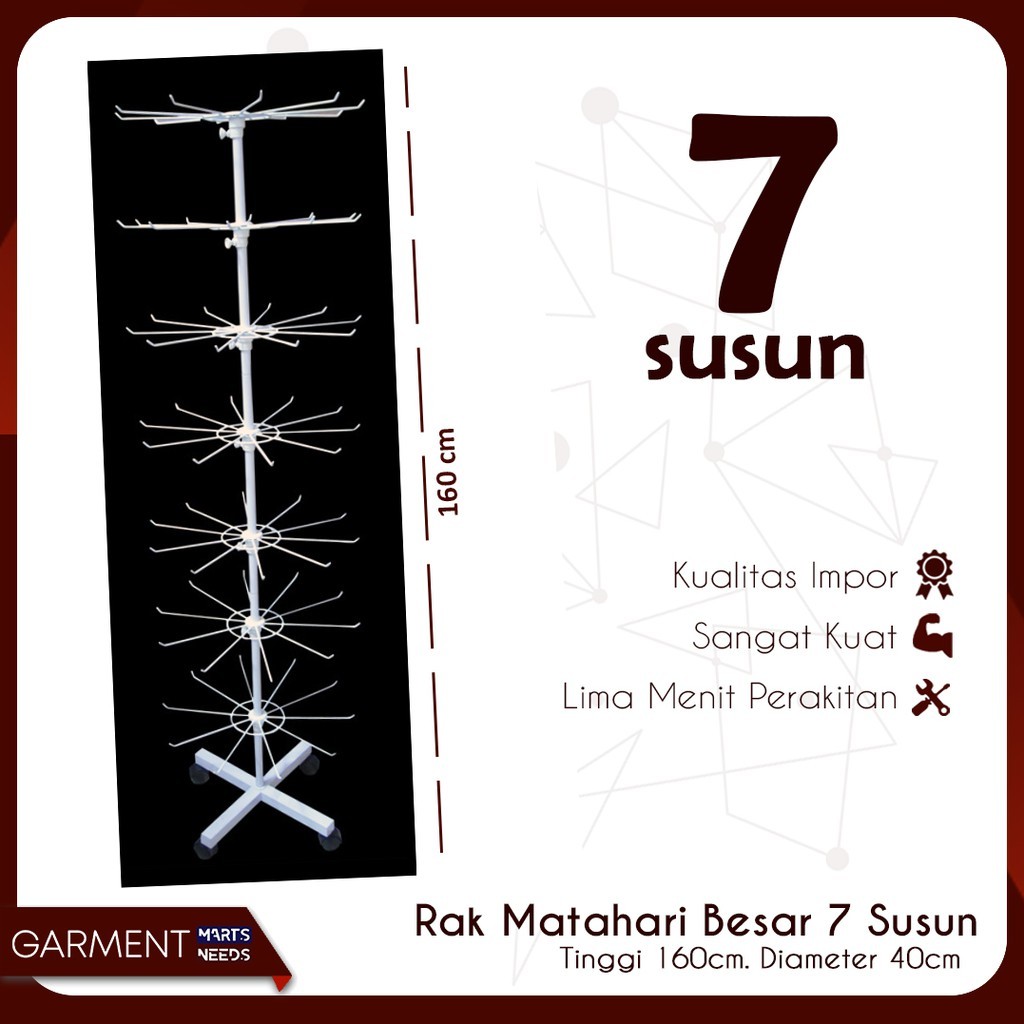 Rak Display Putar Matahari 7 susun Besi Kuat Tebal Impor ADA RODA