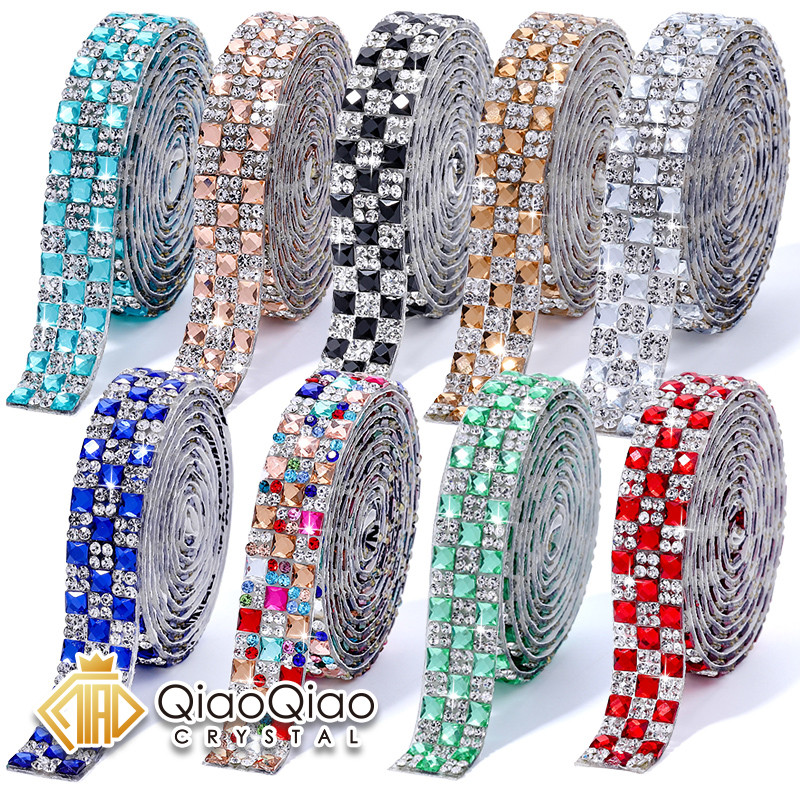 

QIAO Premium Multi-Color Rhinestone Trim Sparkling Checkerboard Crystal Embellishments for DIY Fashion, Accessories & Crafts
