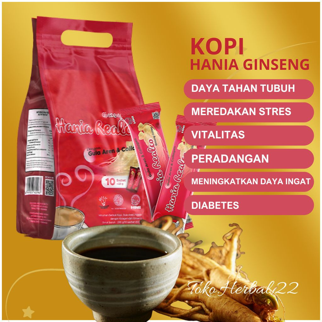 

Kopi Hania Realco Ginseng • Isi 10 Sachet • Kopi Yang Menyehatkan • HNI HPAI