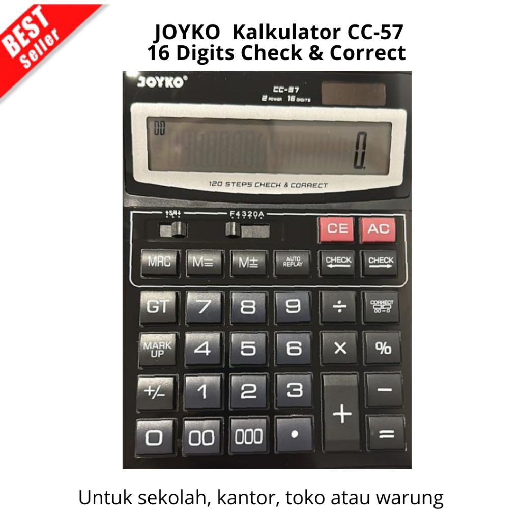 

JOYKO Calculator Kalkulator CC-5716 Digits Check & Correct untuk di warung sekolah kantor toko atau bisa dijual kembali