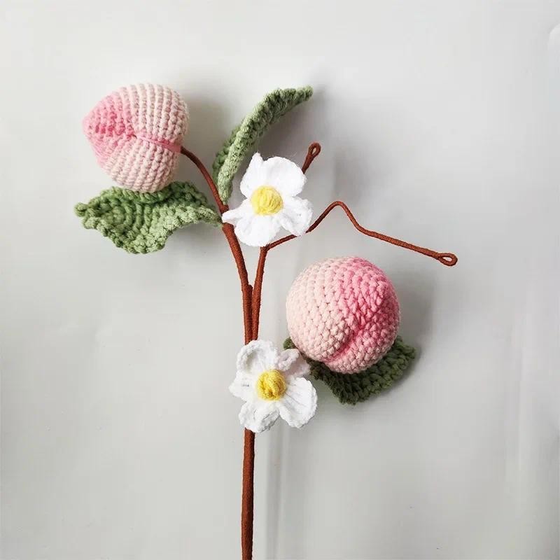 

1pc Creative Handmade Peach Fruit Crocheted Artificial Plant Creative Finished Eternal Flower Ornaments Home & Office Decoration