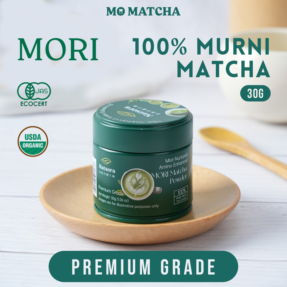 

Ceremonial Matcha Powder - Mori Premium Grade - Matcha Bubuk Priginal - Natsora Pure Matcha Organik Gunung Ting - Kemasan Box & Tin Terlaris