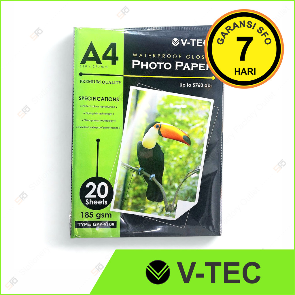 

Glossy Photo Paper V-Tec A4 185 Gsm - Kertas Foto 185 gsm - SFO Semarang Official
