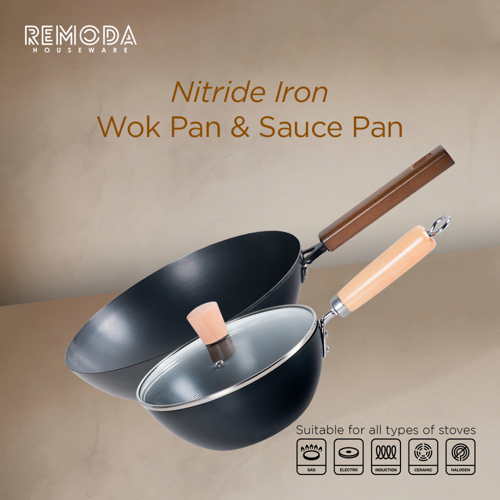 ZENITSTORE Calypso Sauce Pan Wok Pan Wajan Penggorengan Nitride Iron 20cm-32cm Gagang Kayu Anti Leng