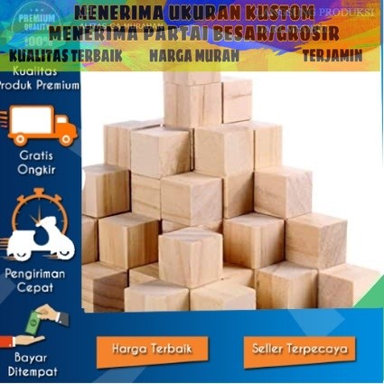 Natural Wooden cube block kotak kayu kubus