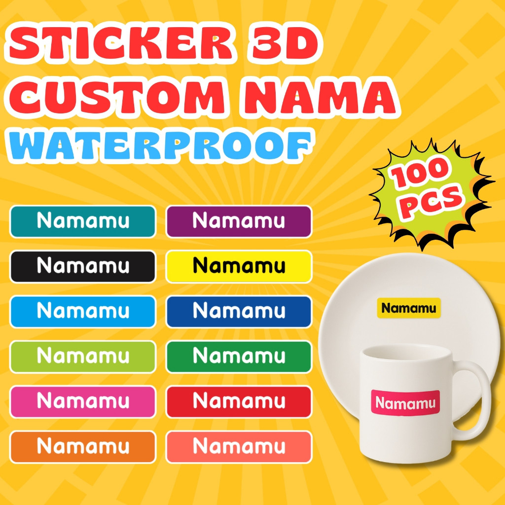 

100Pcs Sticker Custom Nama Piring Sendok Botol Barang Perabotan Stiker Ajaib Waterproof Timbul Label