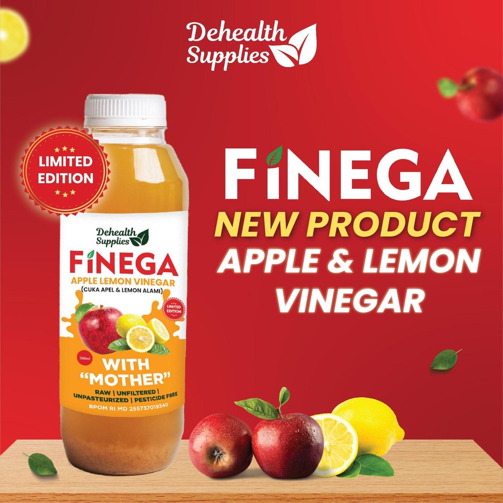 

Finega Apple Lemon Vinegar / Cuka Apel Lemon (With Mother) - 250ml / 500 ml