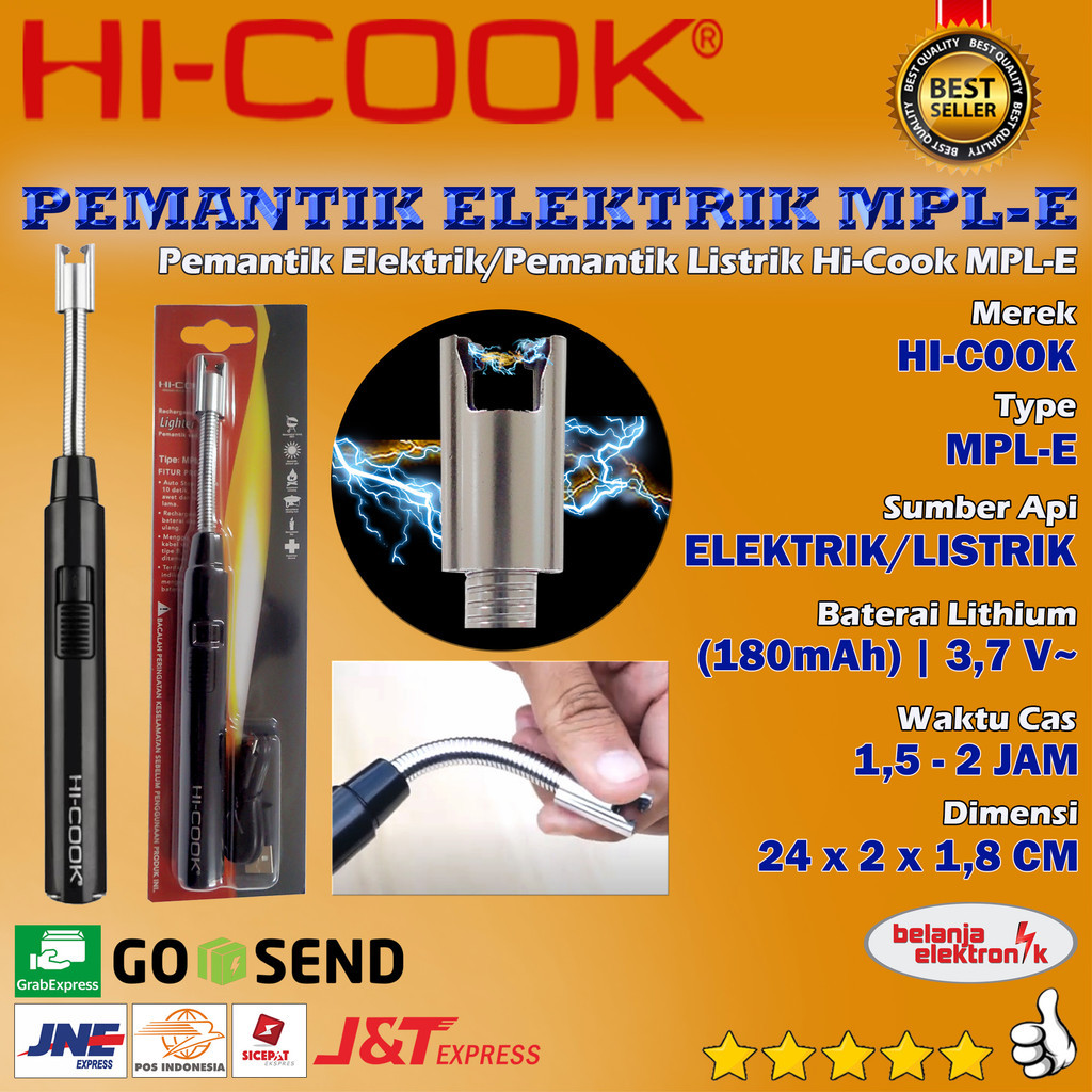 PEMANTIK ELEKTRIK PEMANTIK KOREK API LISTRIK LIGHTER HI-COOK MPL-E RECHARGEABLE USB BISA CAS