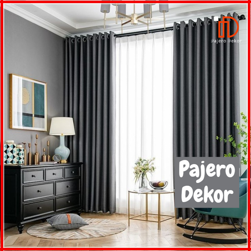 Gorden Jendela Polos Serat Emboss Lebar 6 Gelombang Abu Tua Glossy