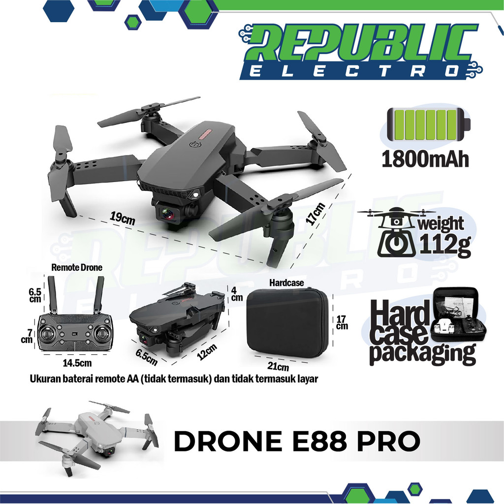Drone Lipat E88 Pro dengan Kamera FPV, Waktu Terbang 15-20 Menit, Jarak 80-100m