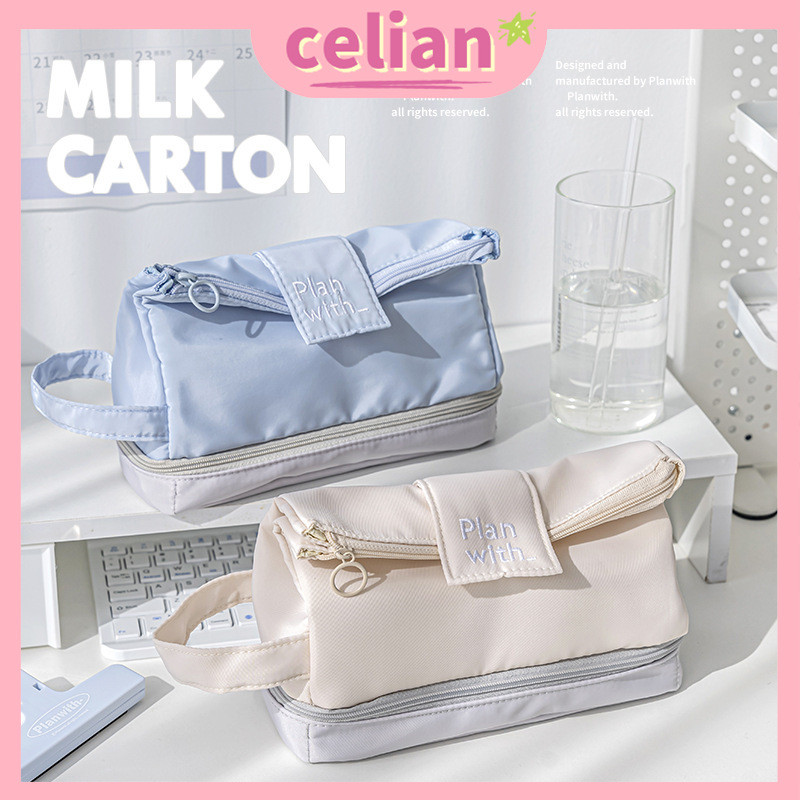 

【Ready】Tas Pensil Besar Double Layer Tas Penyimpanan Siswa Alat Tulis Tempat Pensil Ritsleting Kapasitas Besar