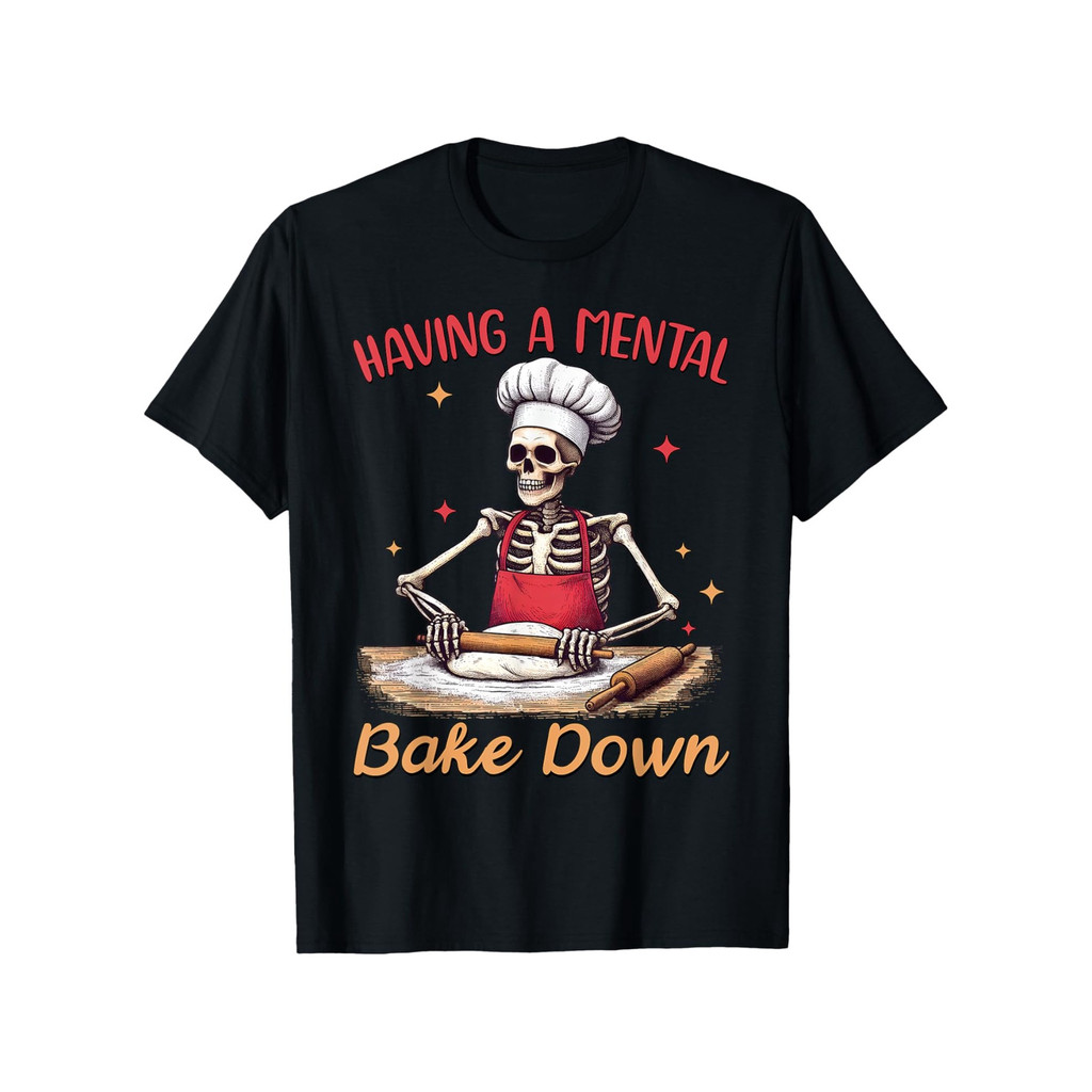 【Santaian Nyaman】Kaos Hitam Katun Pria 'Memanggang Jiwa' – Desain Tengkorak Koki yang Menyenangkan, 