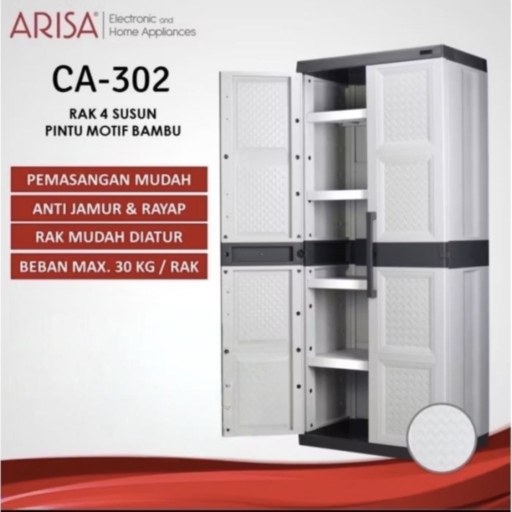 ARISA CA 302A / CA 302 - LEMARI PLASTIK JUMBO KACA CERMIN / LEMARI PAKAIAN 2 PINTU RAK HANGER / LEMA