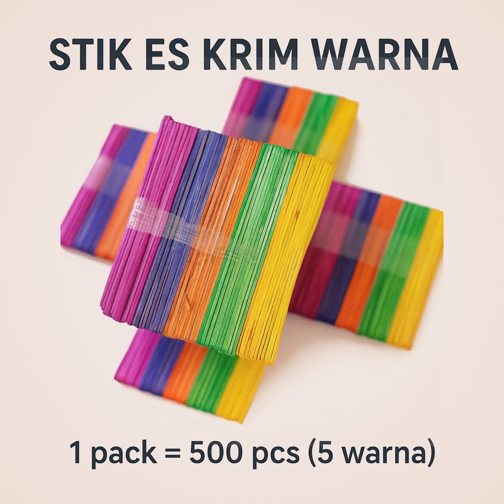 Stik Es Krim Premium / Stick Ice Cream isi 500pcs / Stik Kayu / Kerajinan Tangan tebal warna warni