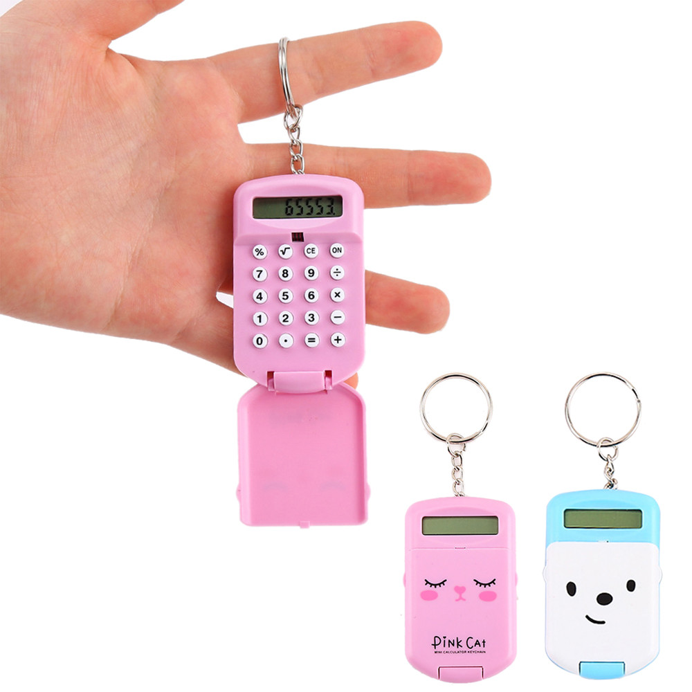 

Mini Calculator Cute Cartoon with Keychain 8 Digits Display Portable Pocket Size Calculator for Children Students School